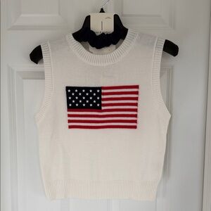 NWT White American Flag Patriotic Sleeveless Sweater with Matching Scrunchie